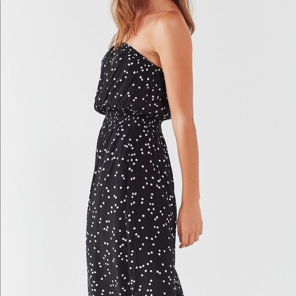 strapless polka dot jumpsuit